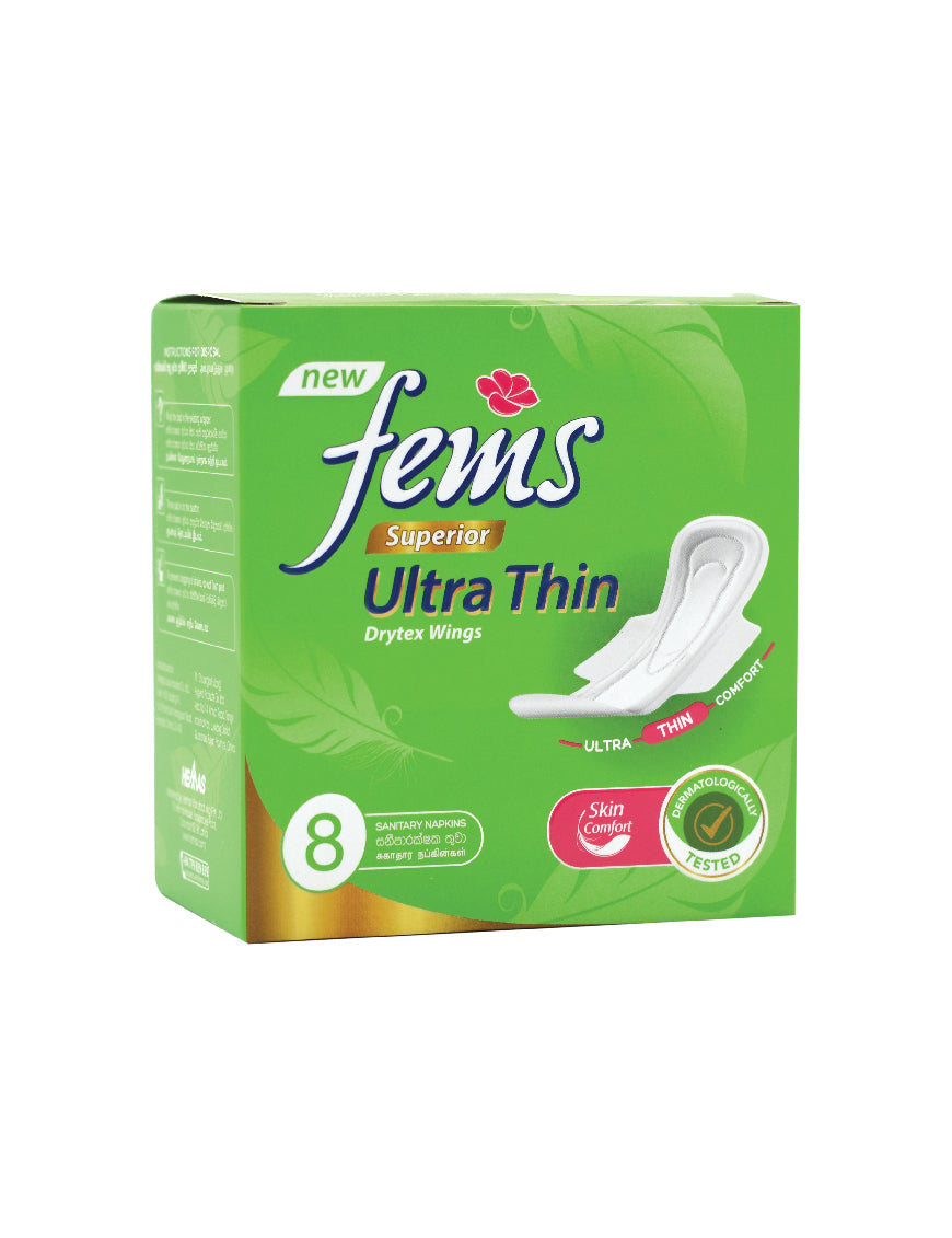 FEMS Superior Ultra Thin Sanitary Napkins, 8’s (Drytex Wings)