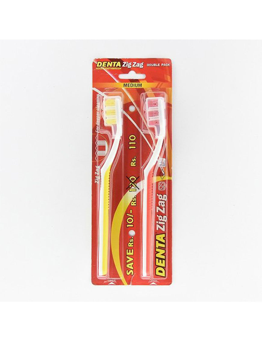 DENTA Toothbrush Zig Zag Medium, 2's