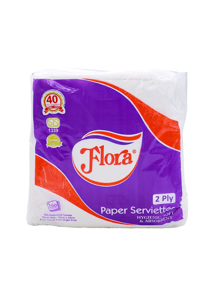 FLORA Paper Serviettes 2ply White 100s