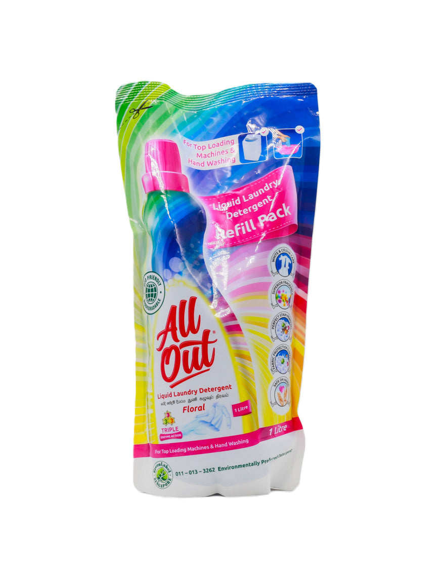 ALL OUT Liquid Laundry Detergent Refill Pack T/Load, 1L