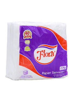 FLORA Paper Serviettes 2ply White 100s