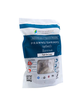 FROZEN CLEANED Tail On Prawns Large, 500g