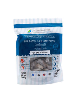 FROZEN CLEANED Tail On Prawns Medium, 500g