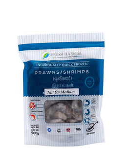 FROZEN CLEANED Tail On Prawns Medium, 500g